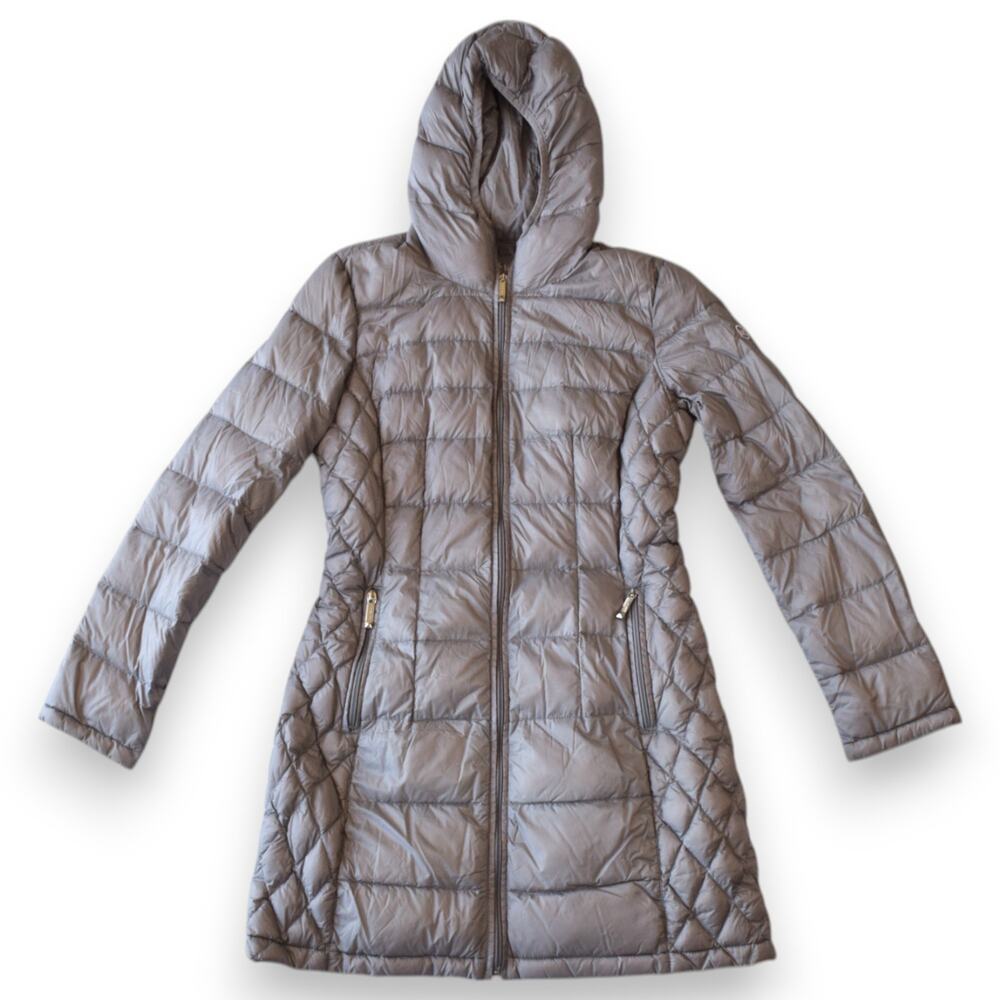 Michael Kors Women's Gray Packable Down Hooded Puffer Coat Jacket - Size Small